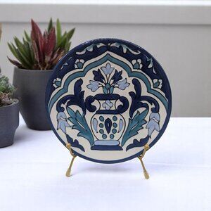 Vtg Tunisian Hand-Painted Ceramic Decorative Plate Blue & White 7 in Ready to ha